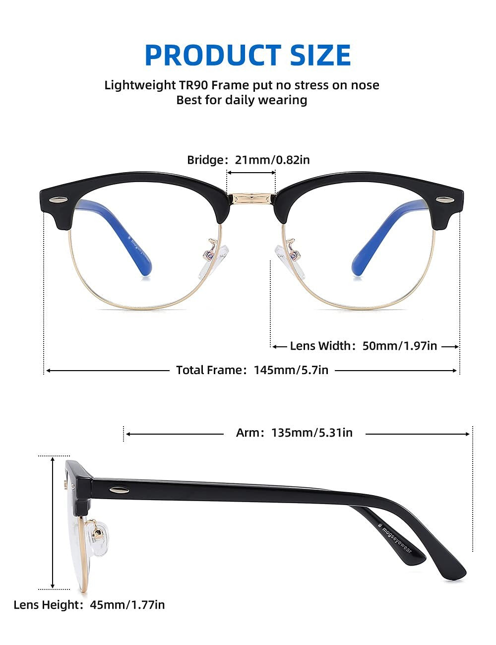 3 Pack Retro Blue Light Blocking Glasses, UV400, Bright Black/Amber/Crystal