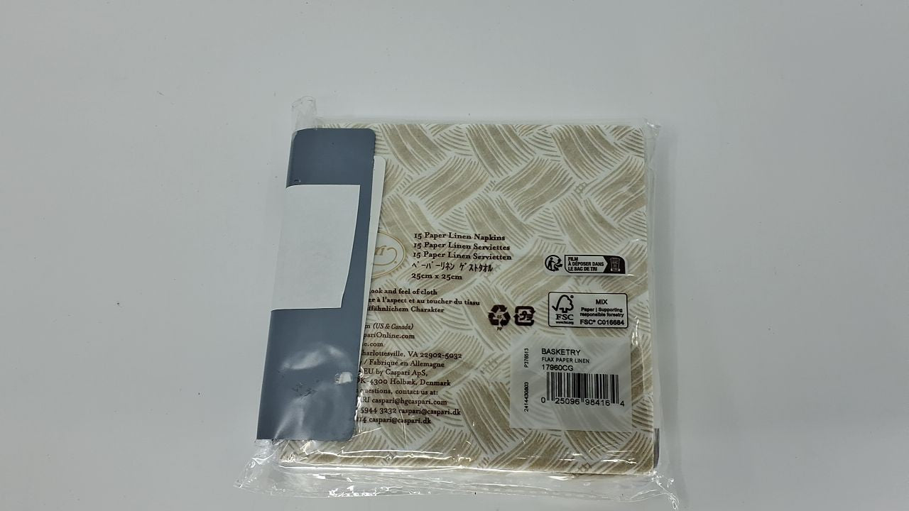 Caspari Basketry Flax Paper Linen Cocktail Napkins - 15 Per Package