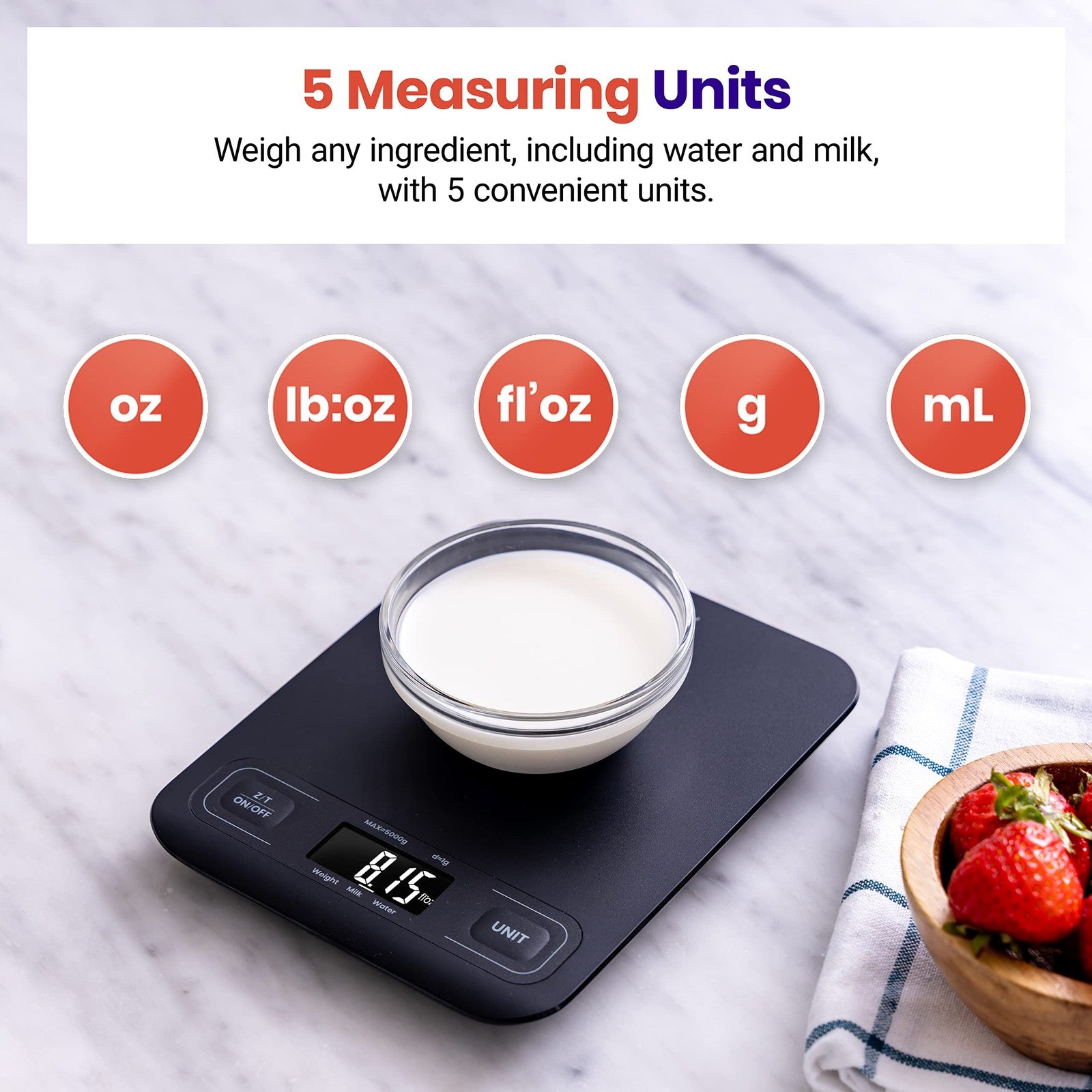 Etekcity Food Scale, Digital, 5000g Capacity, Black, for Baking & Cooking