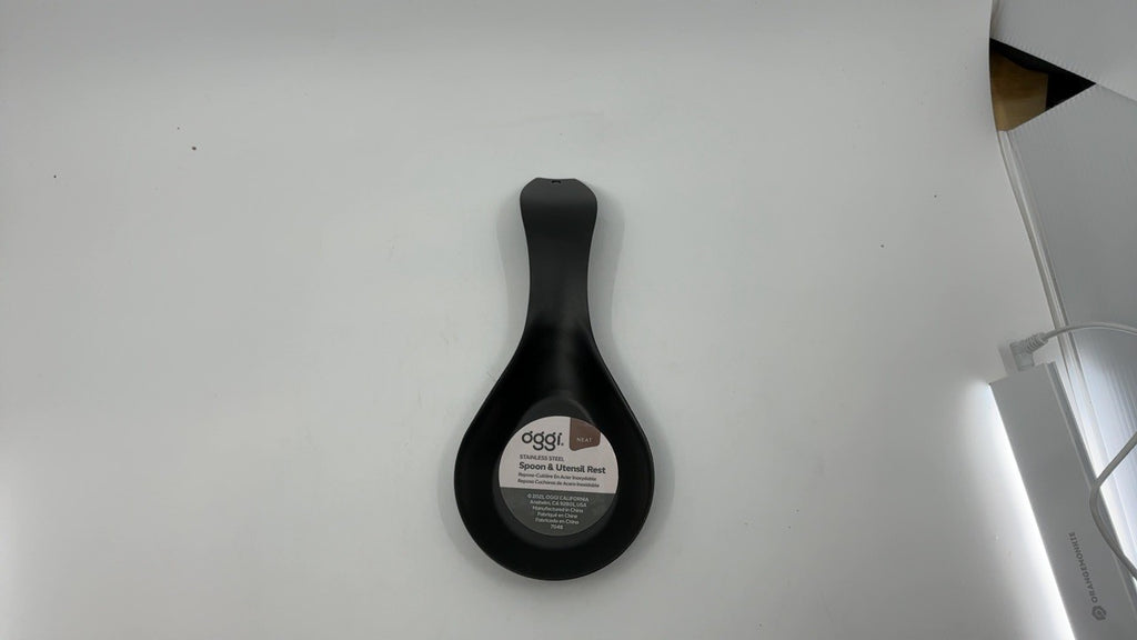 Stainless Steel Spoon Rest w/ Long Handle, Black Kitchen Utensil Holder