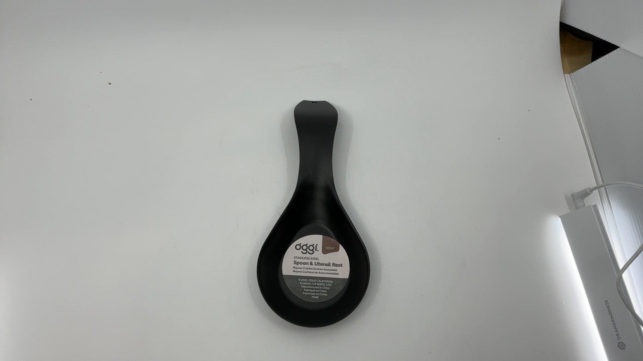 Stainless Steel Spoon Rest w/ Long Handle, Black Kitchen Utensil Holder