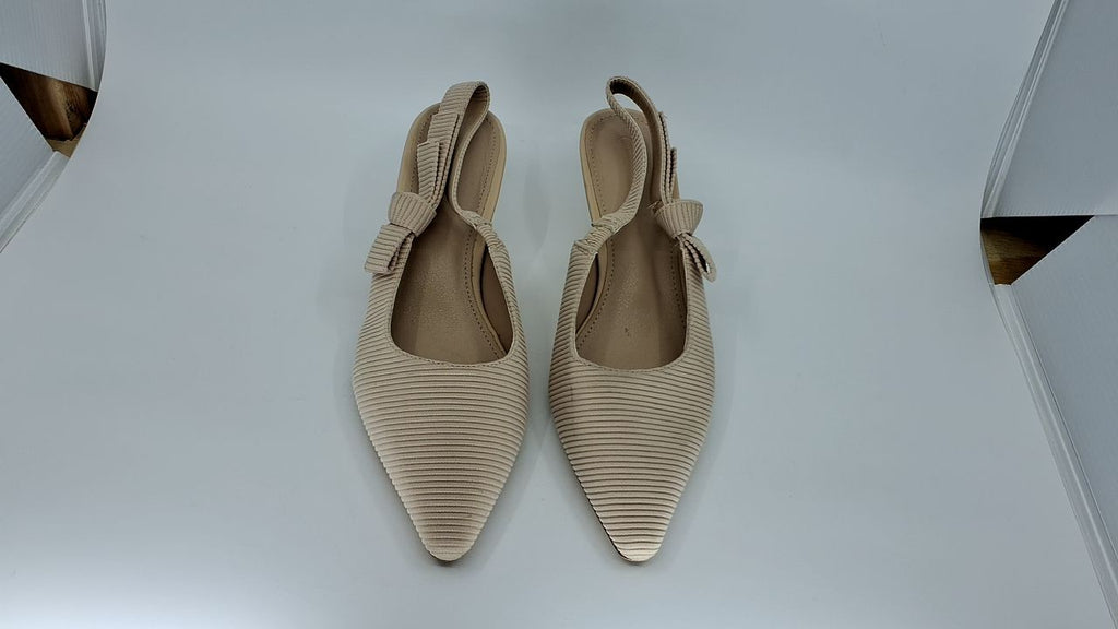 Womens Closed Toe Kitten Heels Pumps, Beige Bowknot, Size 8.5