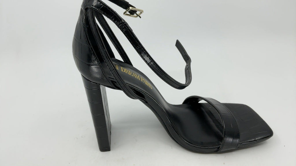 Chunky Block Square Toe Heels Sandals, Size 8, Black