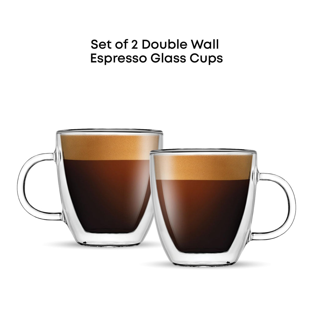 Set of 2 Double Wall Espresso Mugs - 5.4 Oz Borosilicate Glass
