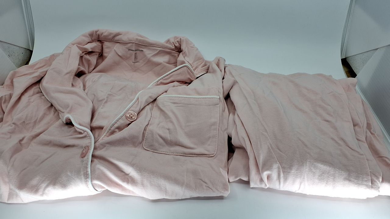 Pale Pink Cotton Modal Pajama Set, Long Sleeve Top & Full-Length Pants, S