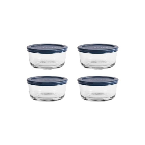 Set of 4 Glass Storage Containers 2 Cup w/ Navy SnugFit Lids