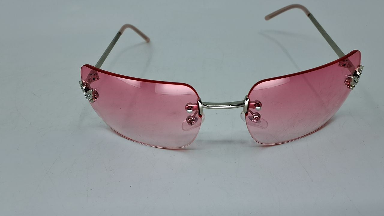 Cute Frameless Y2K Sunglasses - Small Rectangle Pink Lens, Butterfly Design