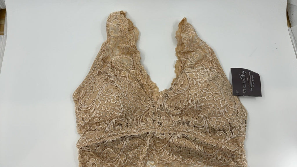 Signature Lace Wireless Bralette, Deep V, Medium, In the Buff Color