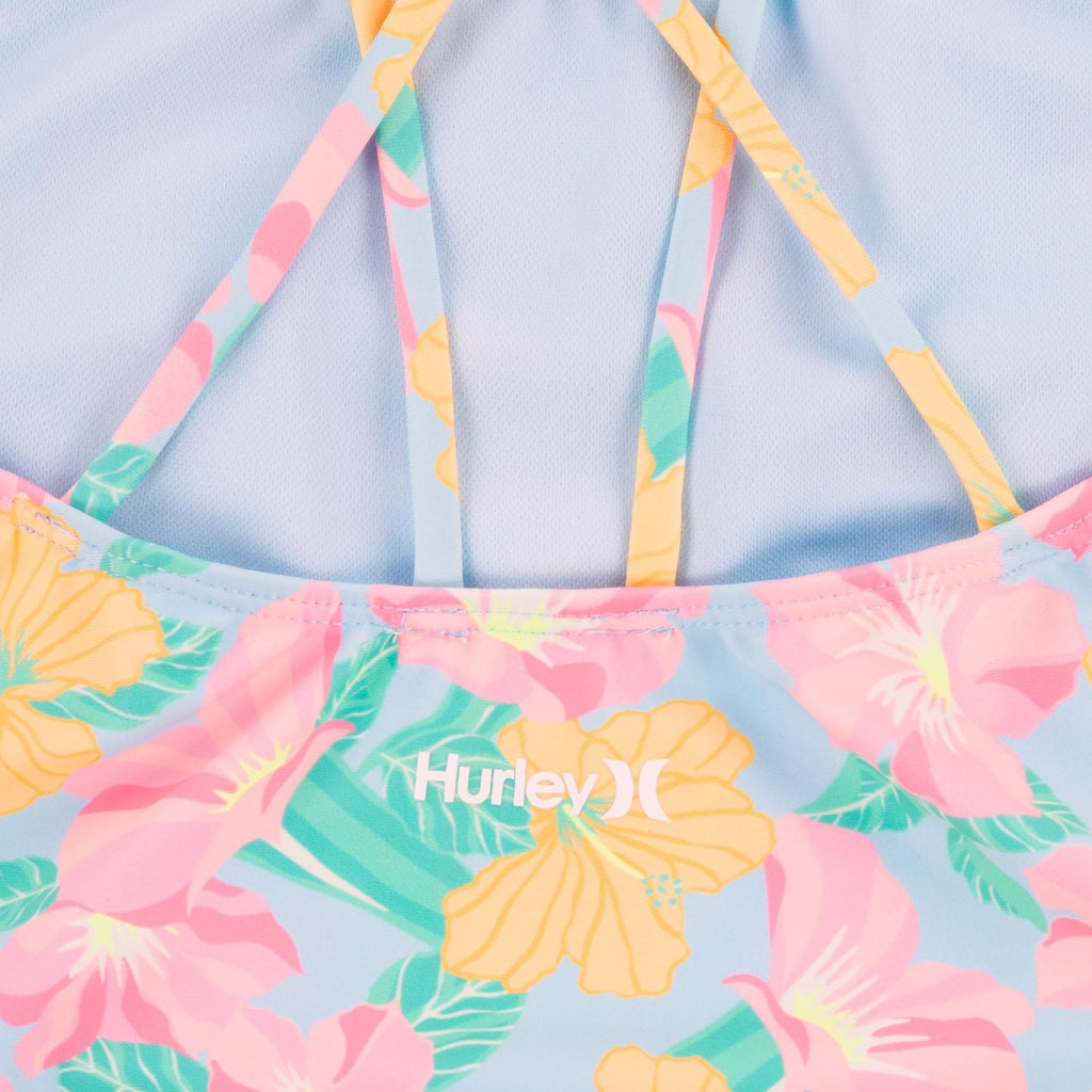 Hurley Girls One Piece Swimsuit, Blue Ice/Floral, 7