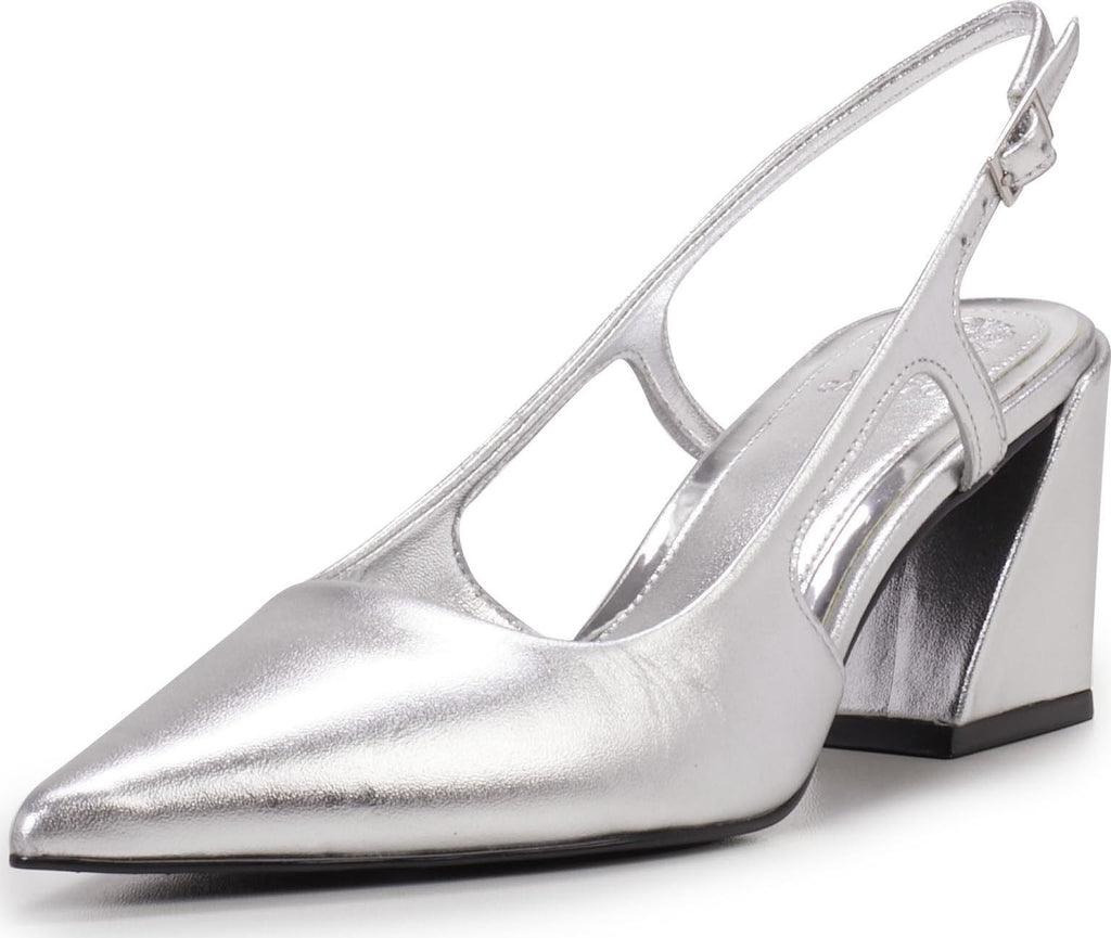 Vince Camuto Women's Sindree Block Heel Slingback Pump, New Silver, 8.5