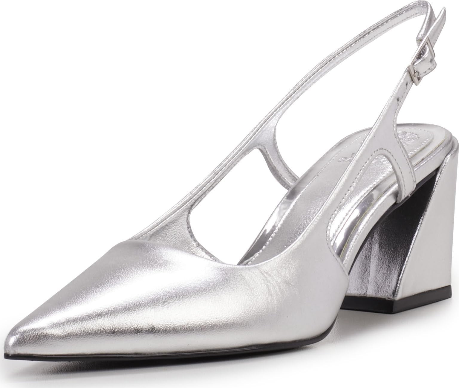 Vince Camuto Women's Sindree Block Heel Slingback Pump, New Silver, 8.5