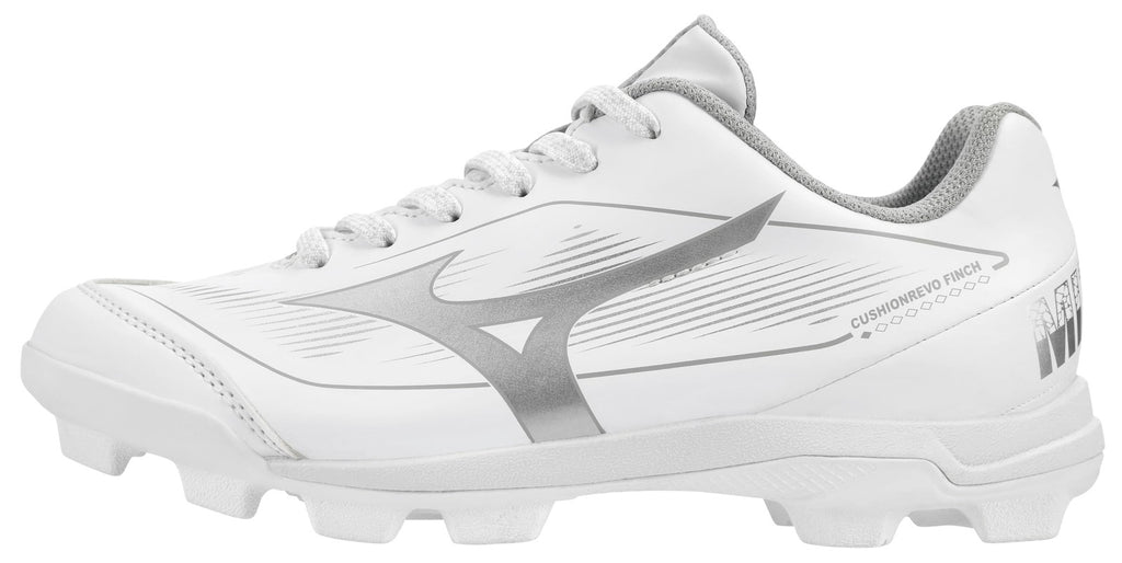 Cushionrevo Finch Jr. Girls Softball Cleat, White-Silver, Size 3 Big Kid