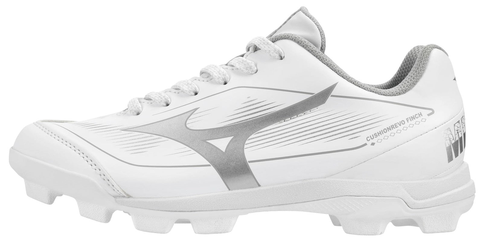 Cushionrevo Finch Jr. Girls Softball Cleat, White-Silver, Size 3 Big Kid