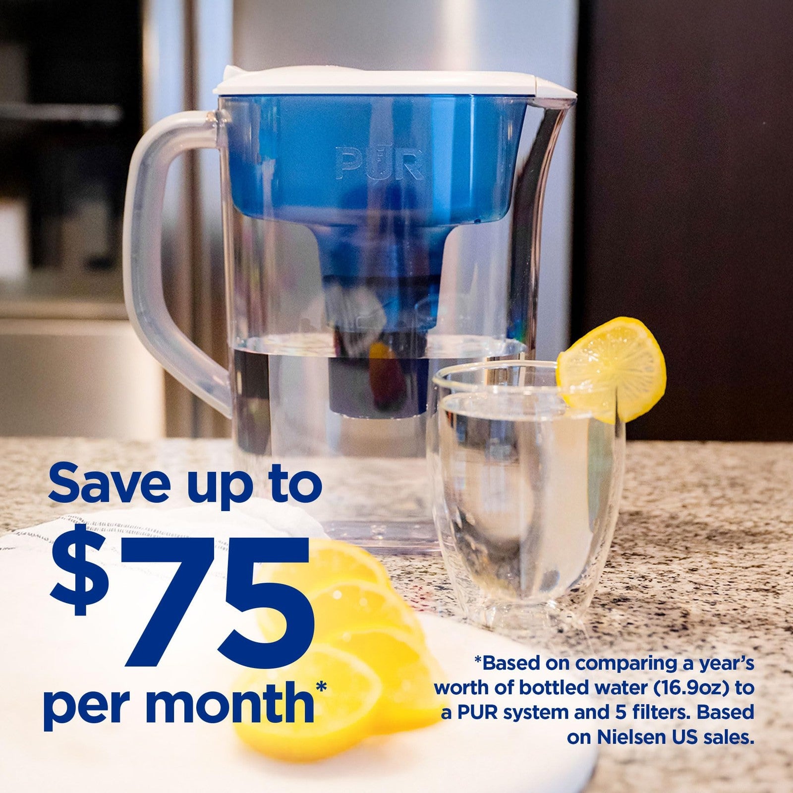 PUR 7-Cup Water Pitcher - Fast Filtration, Dishwasher Safe, White