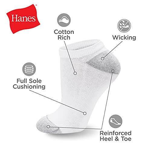 Hanes womens 10-pair Value Pack No Show fashion liner socks, White, 5-9 US