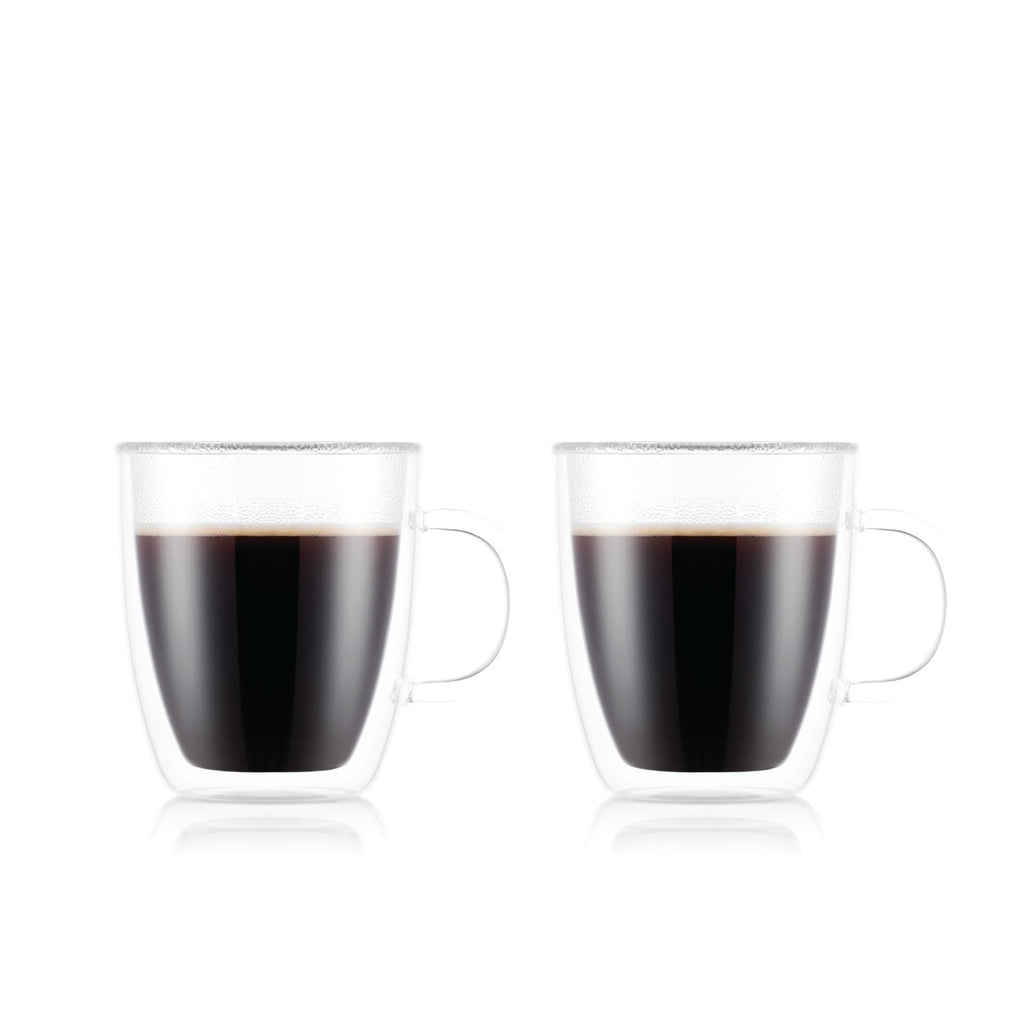 Bodum 15oz Double Wall Mug Set, High-Heat Borosilicate Glass, Clear