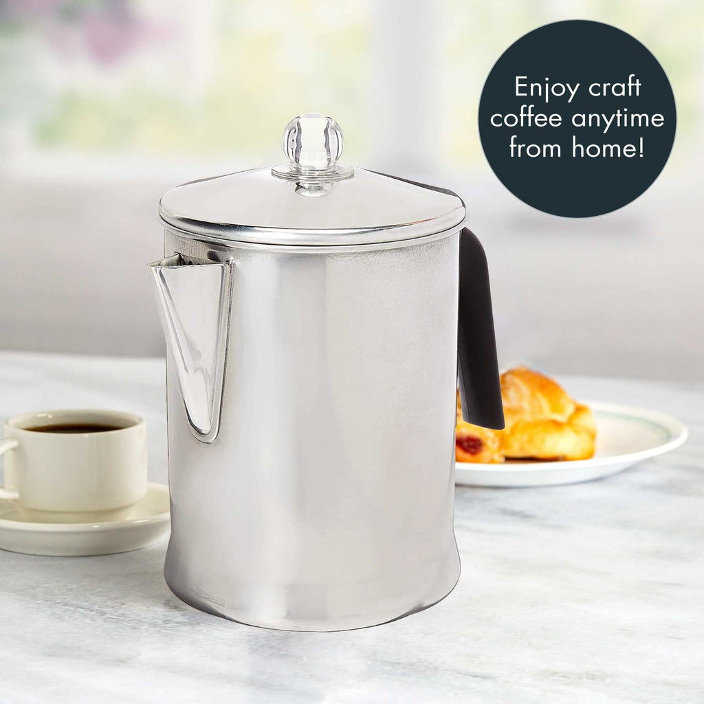 Durable 9 Cup Stovetop Coffee Percolator - Primula Aluminum Silver