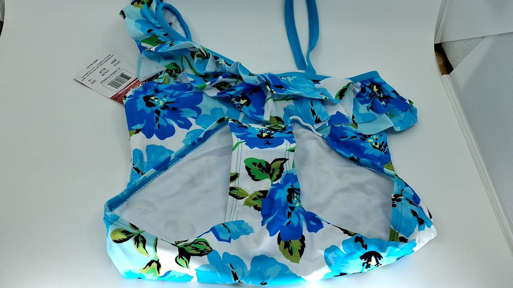 1-Piece Floral Ruffle Swimsuit, Kanu Surf, Flower Power Blue, Size 14