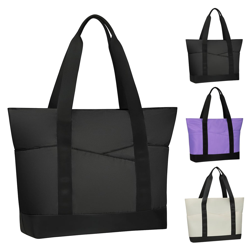 Black Large Tote Bag for Women w/ Laptop Compartment & Trolley Sleeve