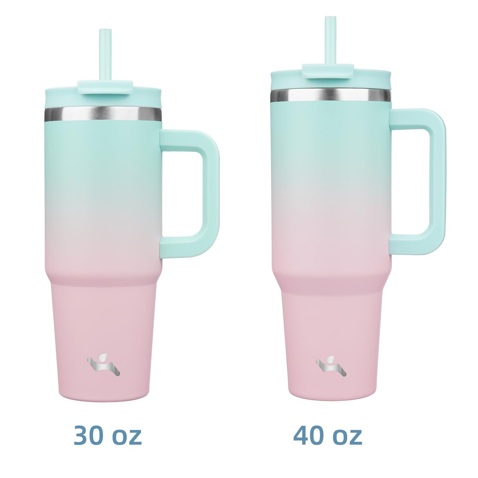 30 oz Insulated Tumbler w/ Handle & 2 Straws, Stainless Steel, Gum