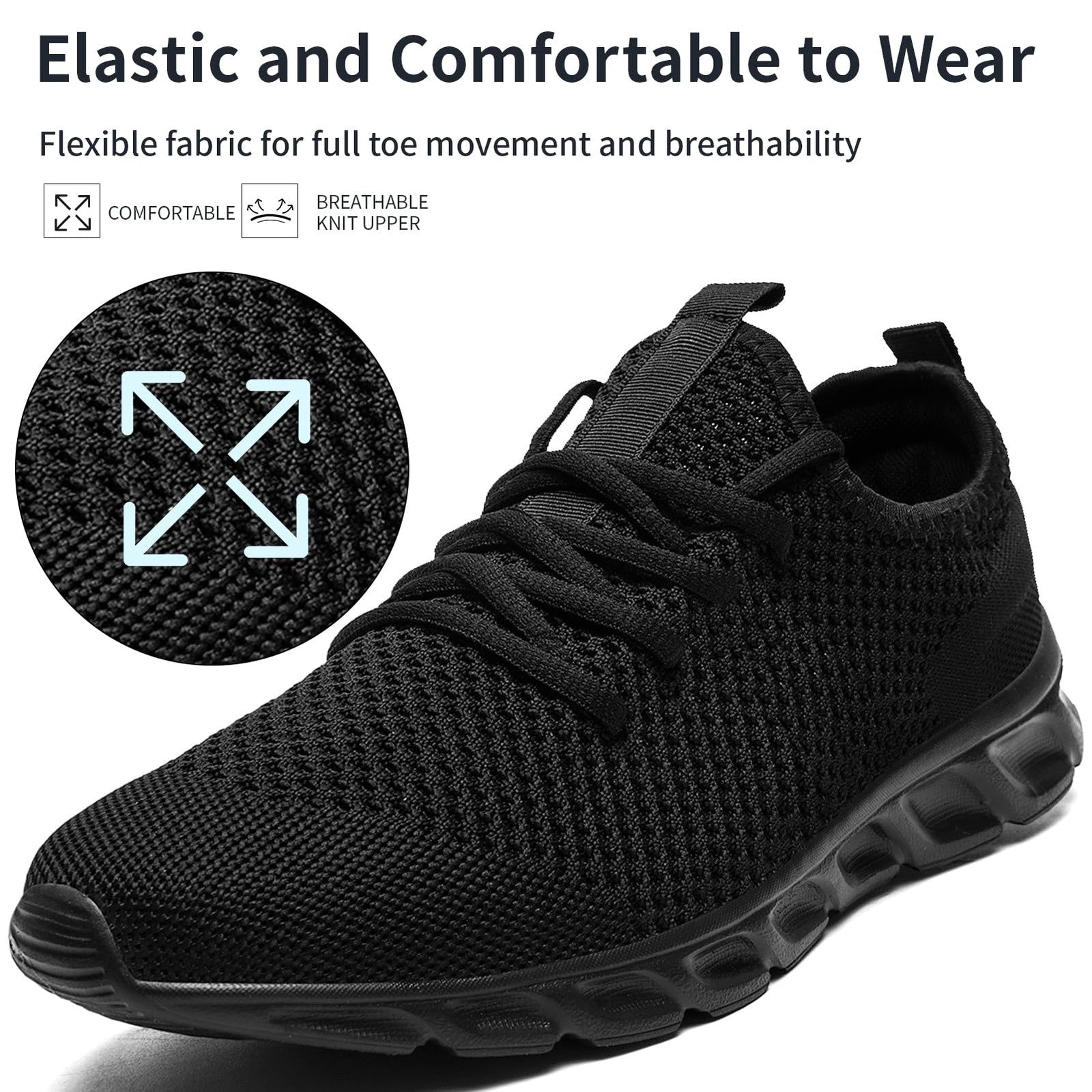 Mens Athletic Walking Sneakers Black Size 13.5 Lightweight & Breathable