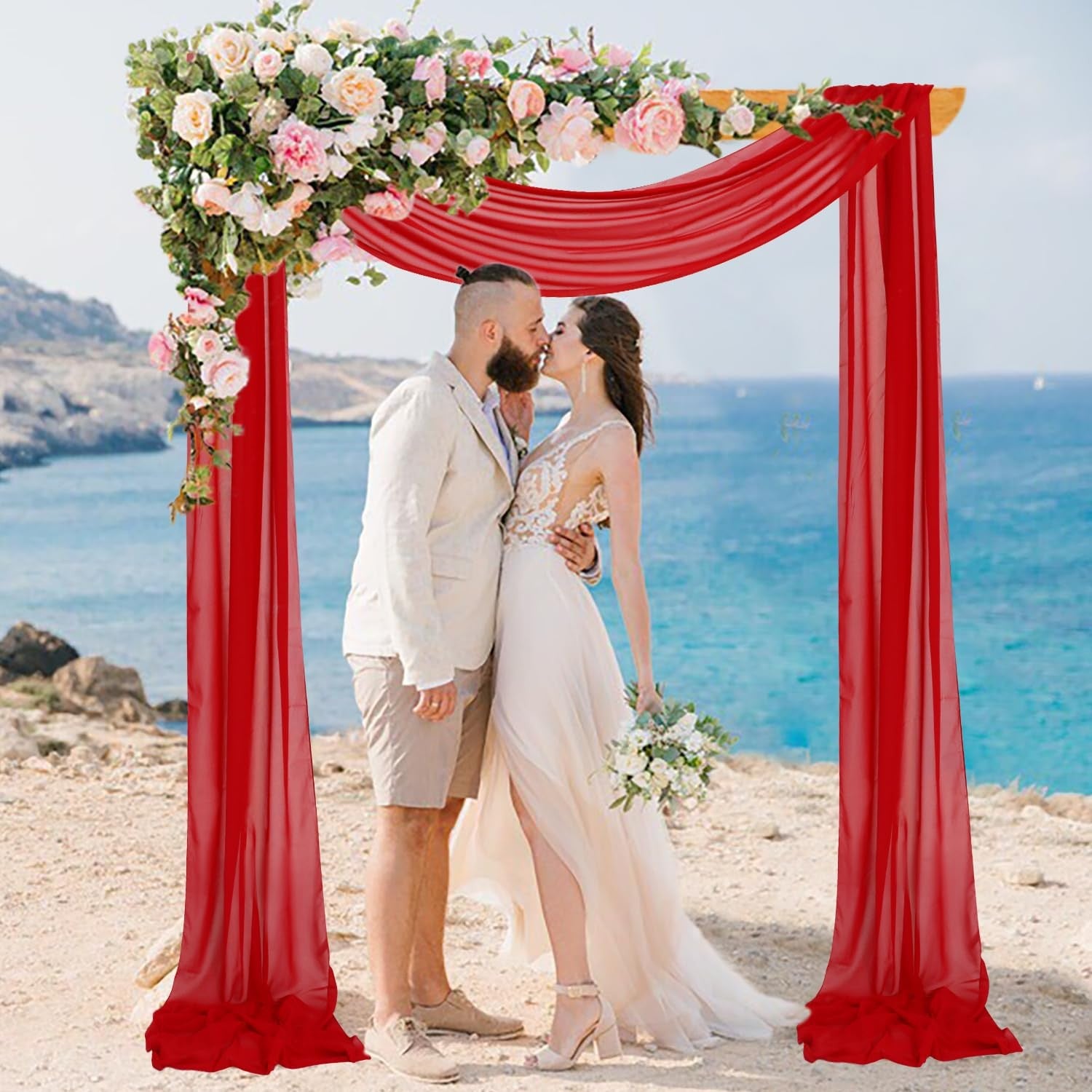 18ft Red Chiffon Draping Fabric for Wedding Arch & Party Decor