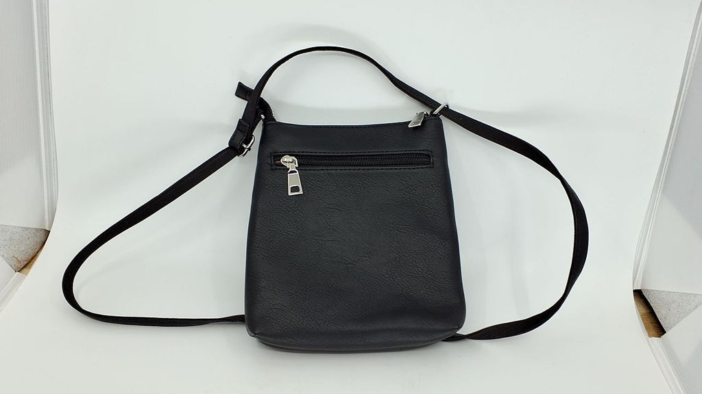 Small Black Crossbody Handbag w/ Adjustable Strap & Multi Zipper Pockets