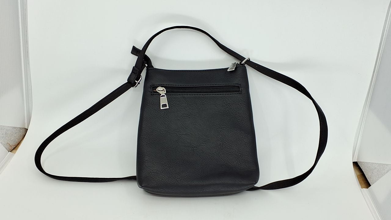 Small Black Crossbody Handbag w/ Adjustable Strap & Multi Zipper Pockets