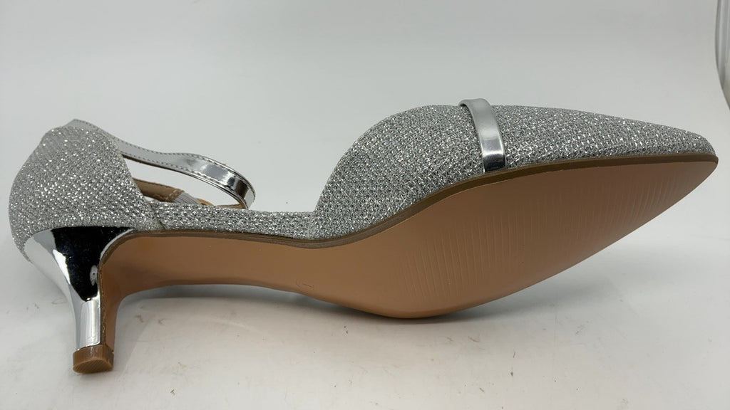 Elegant Silver Kitten Heels Dress Pumps Size 7 B(M) US