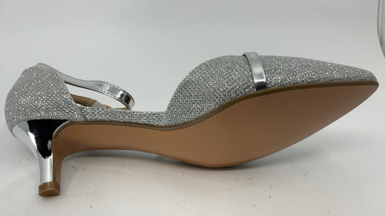 Elegant Silver Kitten Heels Dress Pumps Size 7 B(M) US