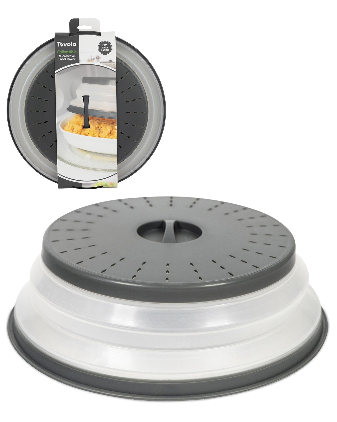 Microwave Splatter Cover - Large Charcoal Silicone, Vent & Collapsible