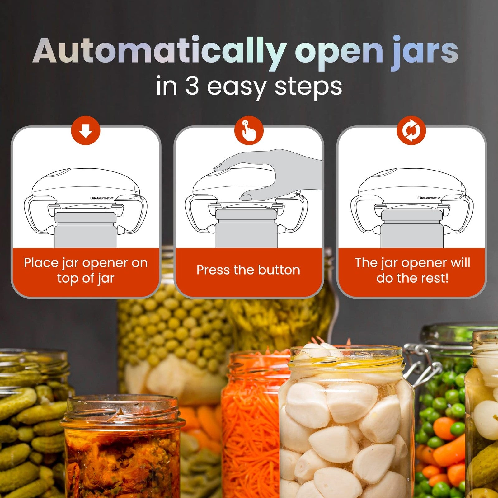 Automatic Electric Jar Opener EJO800, Black/Gray, Hands-Free Operation