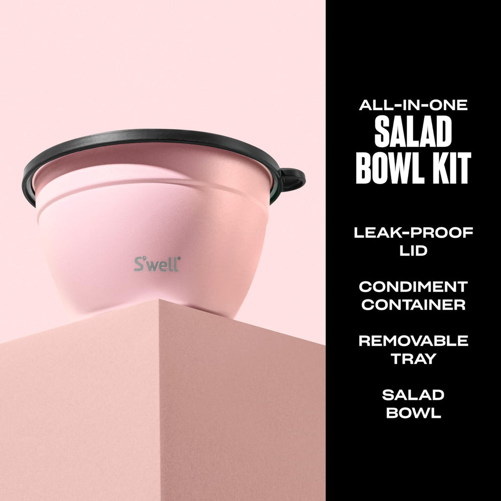S'well 64oz Salad Bowl Kit Pink Topaz Stainless Steel w/ Tray & Canister