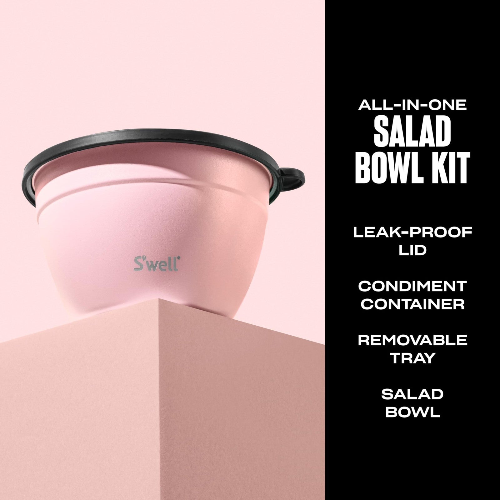 S'well 64oz Salad Bowl Kit Pink Topaz Stainless Steel w/ Tray & Canister