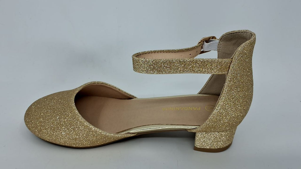 Toddler Girls Gold Glitter Heels 4 Big Kid Dress Shoes w/ Ankle Strap