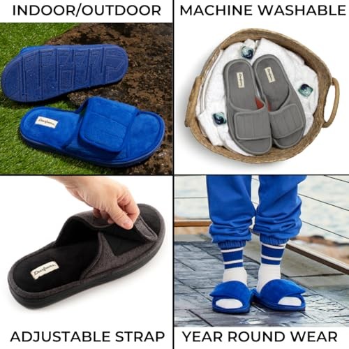 Dearfoams Men's Memory Foam Slide Slippers, Medium Grey, Size 11-12