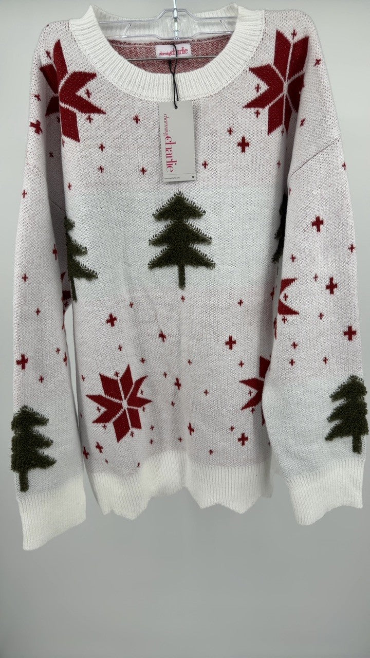 Christmas Tree Pattern Round Neck Sweater