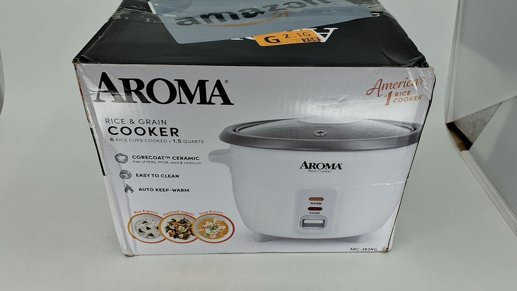 Aroma 6-Cup Rice Cooker, Auto Keep Warm, 1.5 Qt, White, ARC-363NG