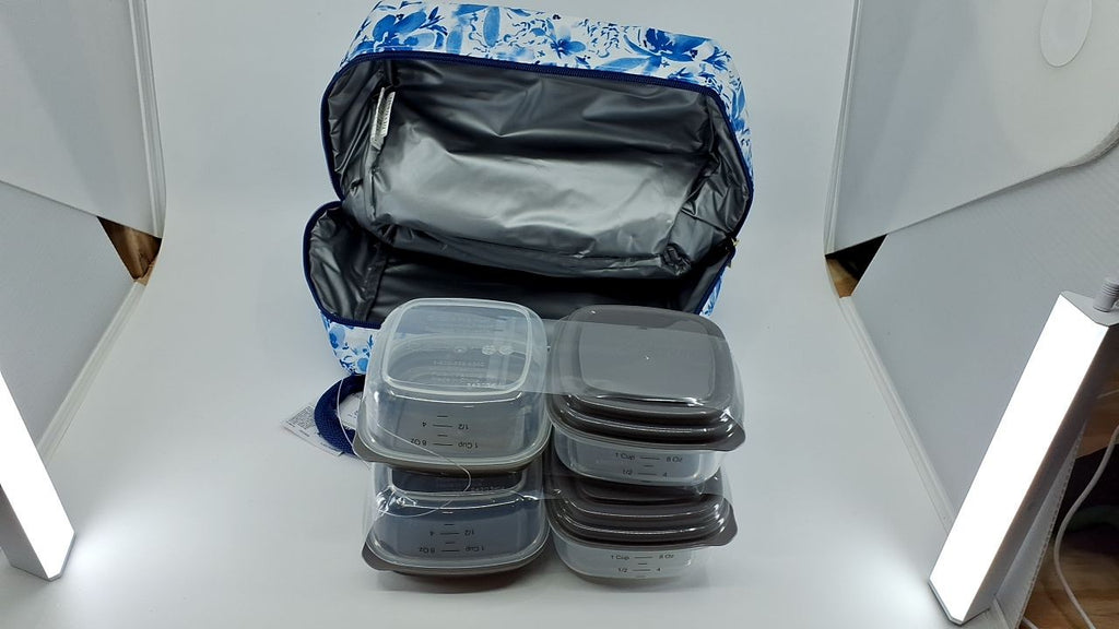 Fit & Fresh Women's Lunch Bag, Insulated, Blue Floral, Zipper Closure