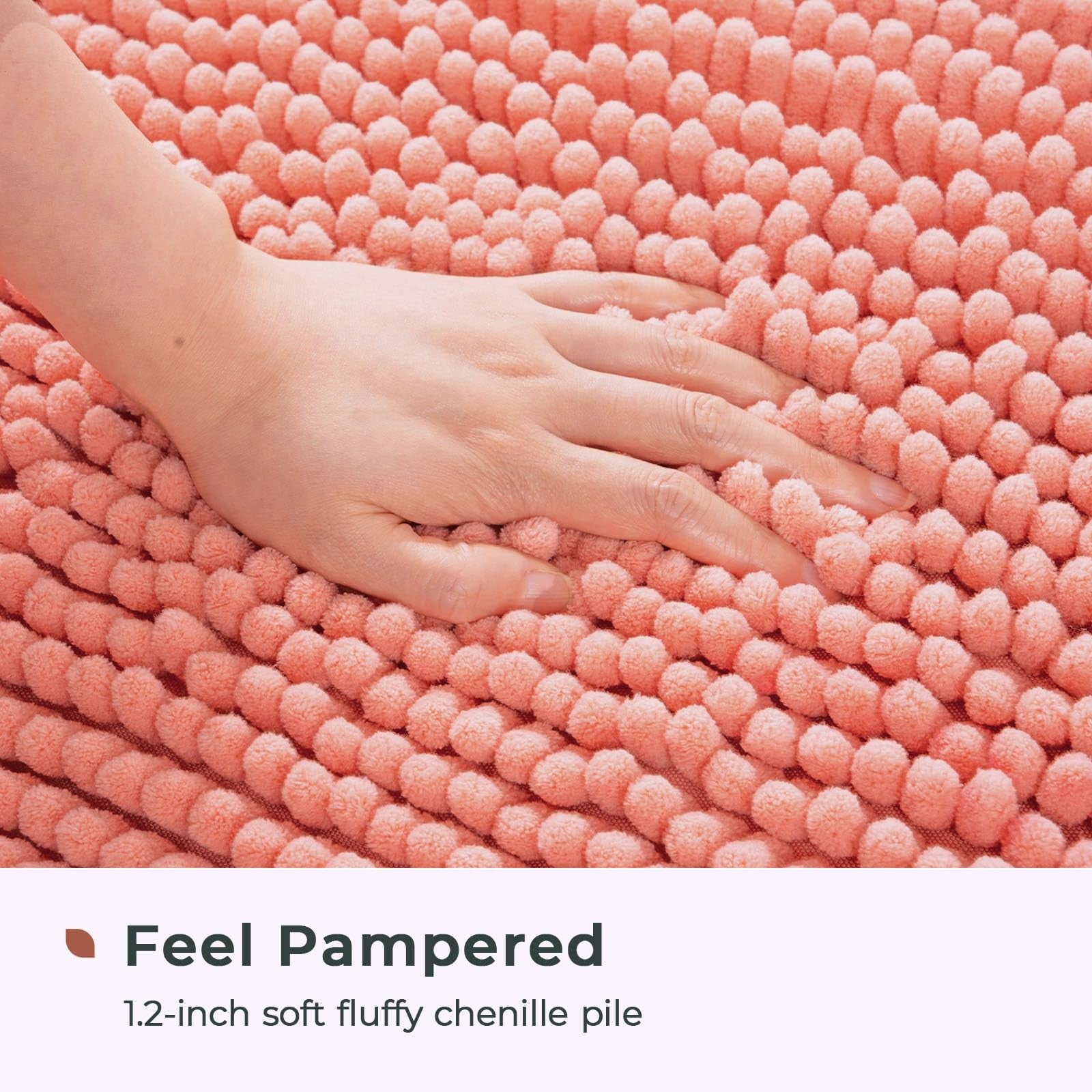 Non-Slip Chenille Bath Mat 24x17 in Coral, Quick Dry & Durable
