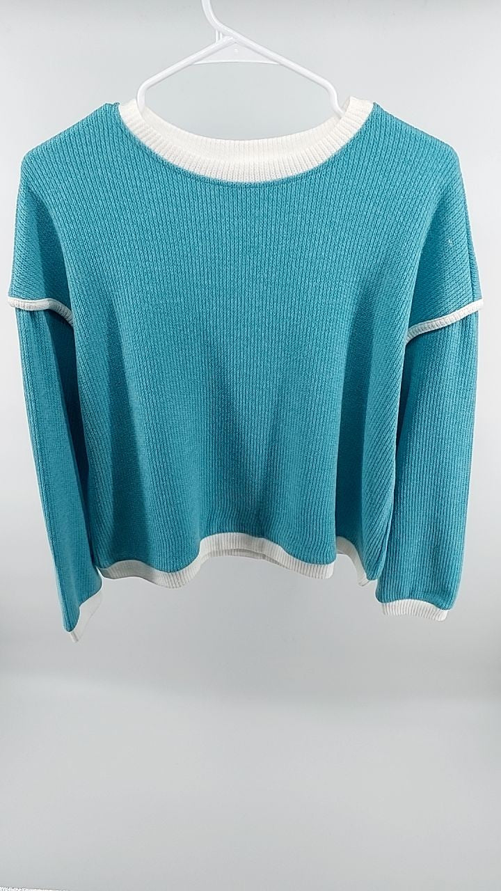 Ribbed Contrast Trim Long Sleeve Top