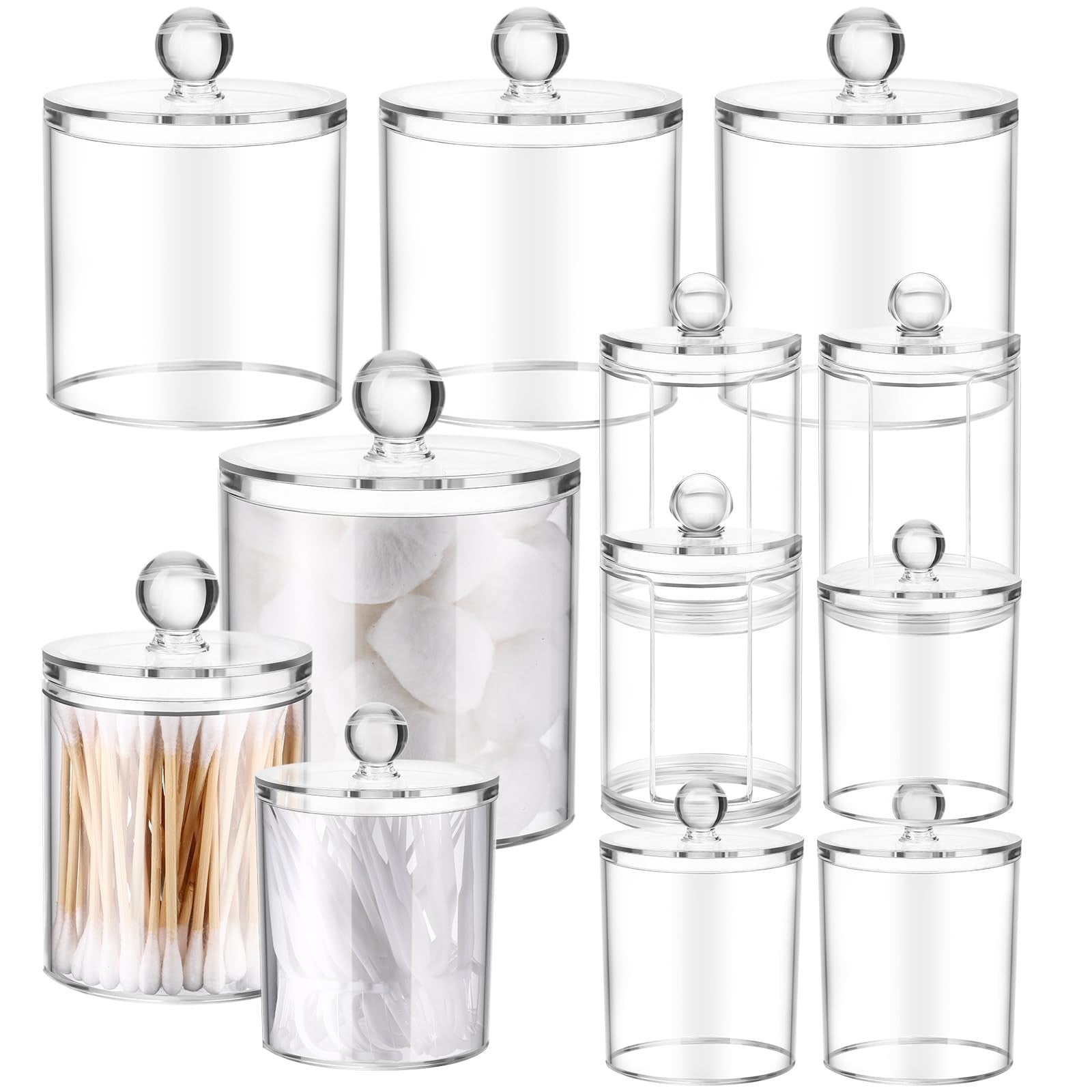 6 Pack Acrylic Storage Jars w/ Lids, 10/22/39 oz Clear Bathroom Canisters