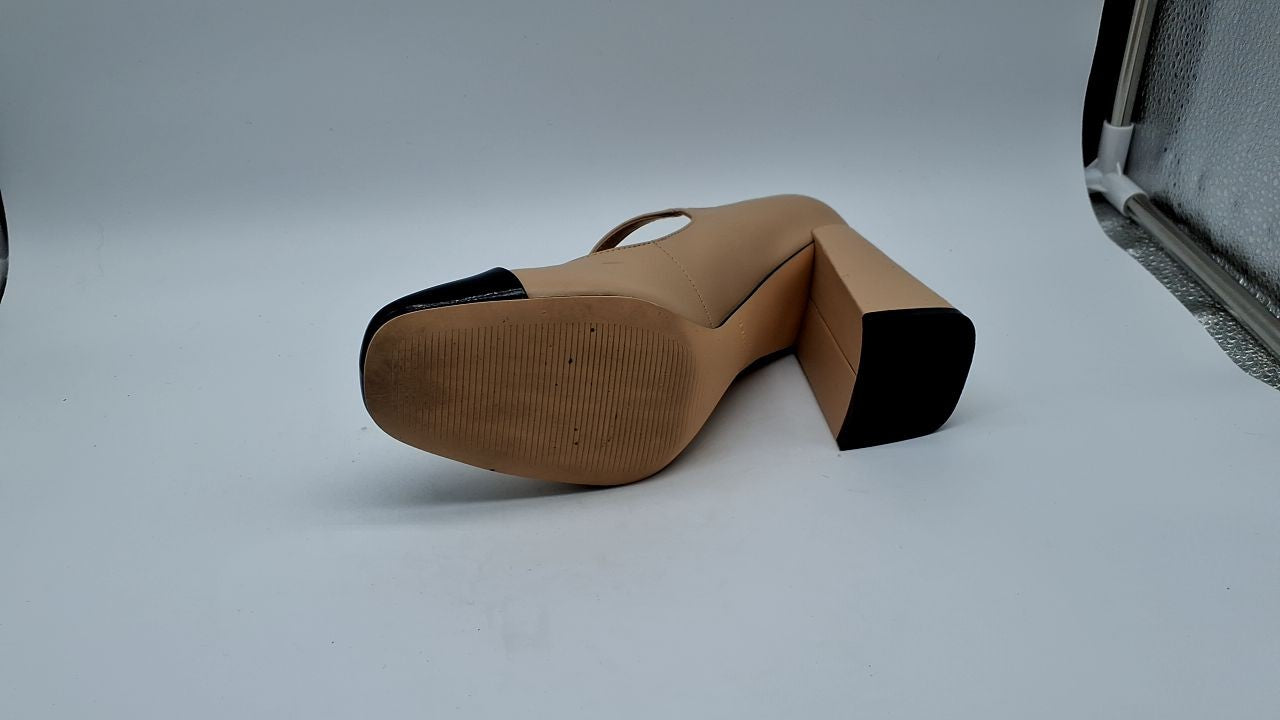 Marc Fisher Women's CHARINE Pump, Beige/Black 110, 7