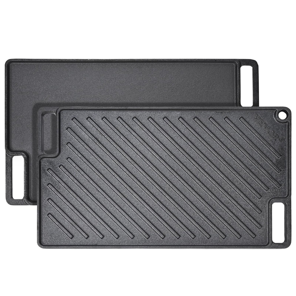 Rectangular 17x10'' Cast Iron Griddle Pan, Non-Stick, BBQ, Black