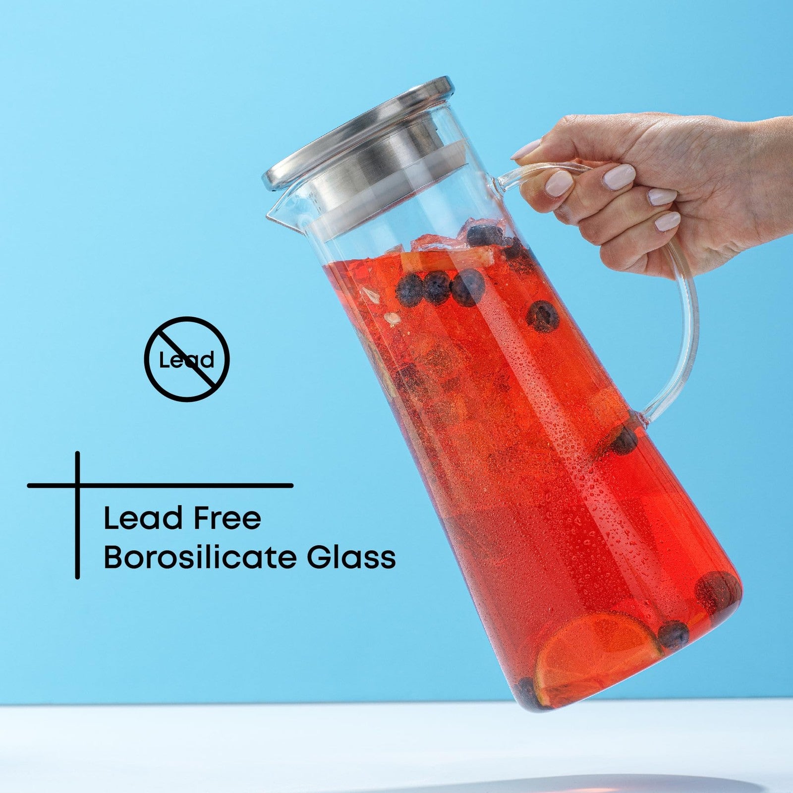 50oz Water Carafe w/ Lid - Borosilicate Glass Jug for Iced Tea & Juice