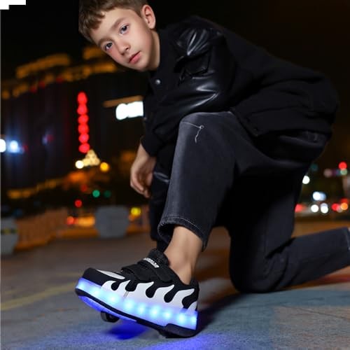 LED Fashion Sneakers for Kids 5.5 USB Rechargeable Roller Shoes Black/White