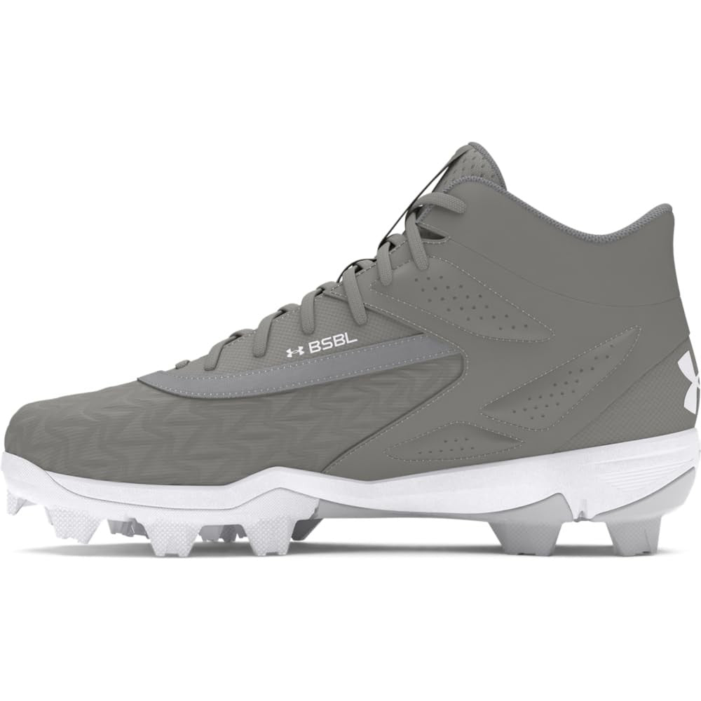 Under Armour Boys' Baseball Cleats, Leadoff Mid RM JR 3.0, Gray, Size 4