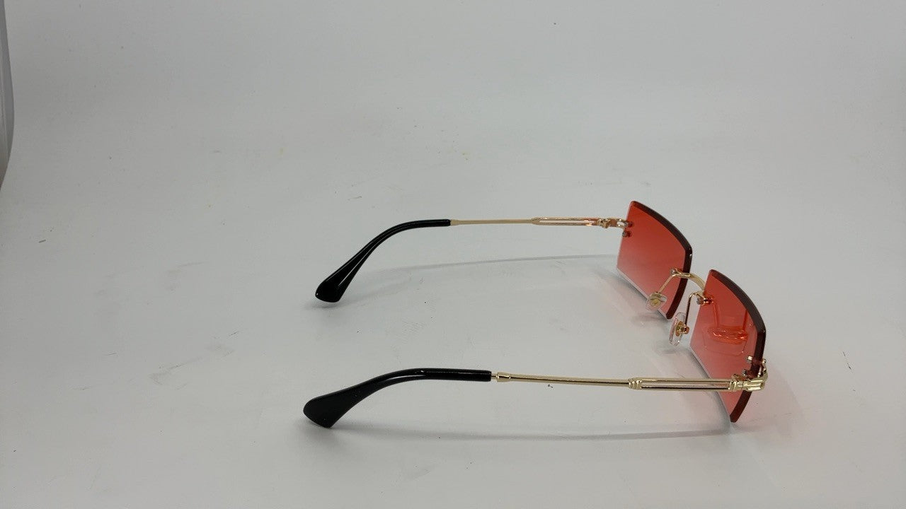 Frameless Vintage Sunglasses, Red, Lightweight Metal, UV400 Protection