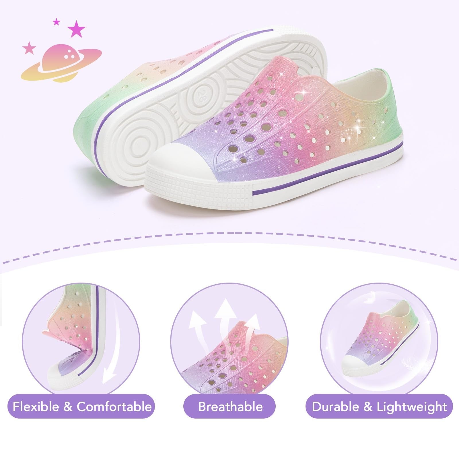 Toddler Water Sneakers Size 2 Pink Gradient Lightweight Slip On Shoes