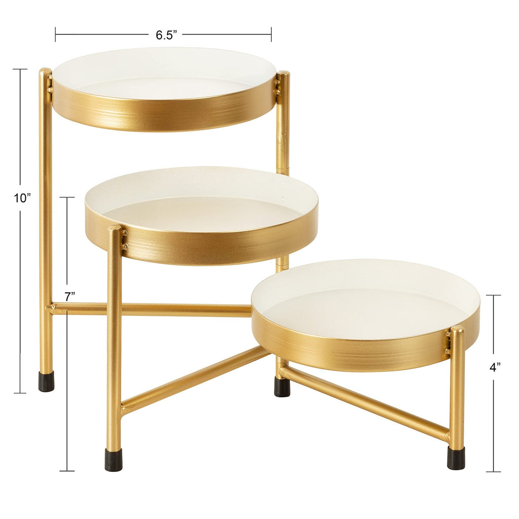 Compact 3-Tier Plant Stand 7.25in White/Gold Metal Decorative Tabletop